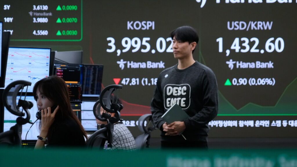 Global shares mostly fall ahead of Trump’s talks with Chinese leader Xi