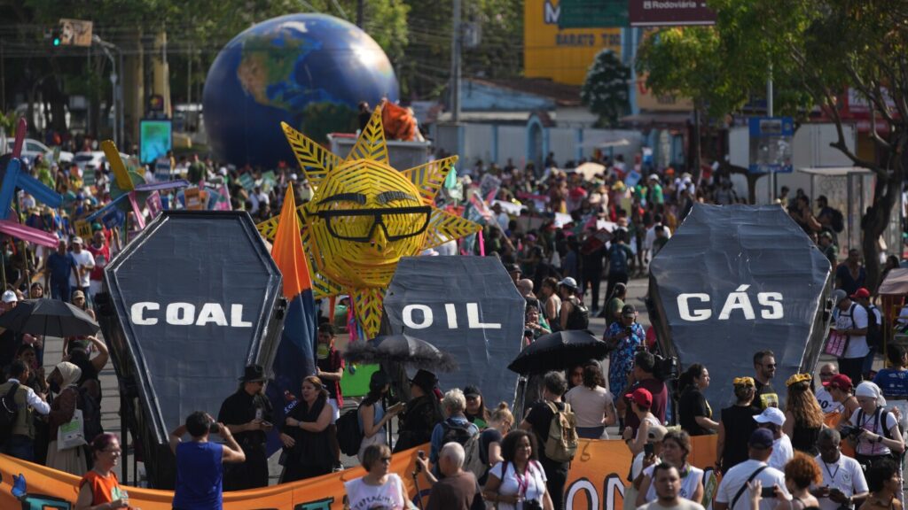 In Brazil, demonstrators march to press negotiators for progress at UN climate talks