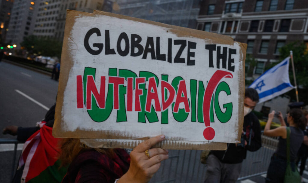 What is the meaning of ‘globalise the intifada’ and when did it first appear?